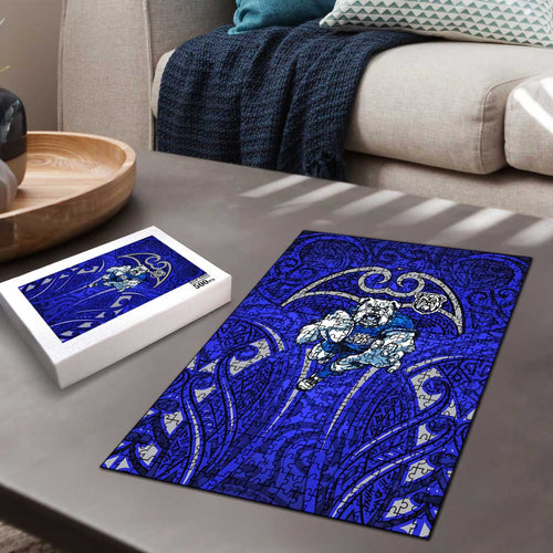 Canterbury Bankstown Bulldogs Rugby Puzzle Polynesian Tribal Bulldog Warrior Blue Pattern