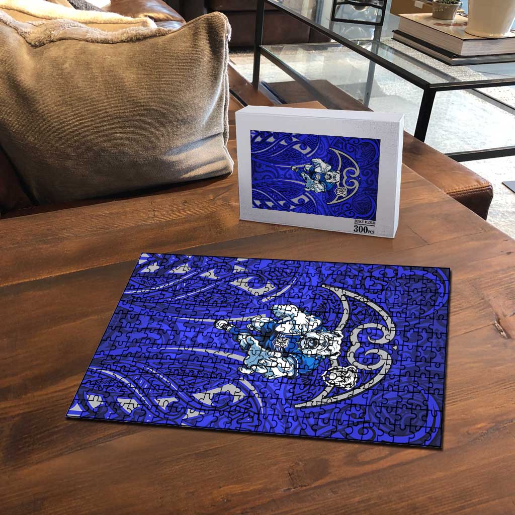 Canterbury Bankstown Bulldogs Rugby Puzzle Polynesian Tribal Bulldog Warrior Blue Pattern