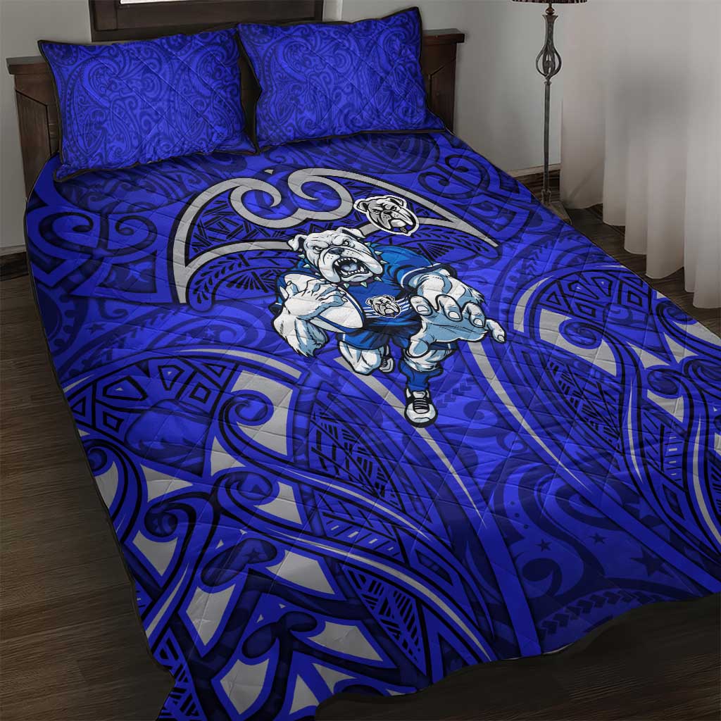Canterbury Bankstown Bulldogs Rugby Quilt Bed Set Polynesian Tribal Bulldog Warrior Blue Pattern
