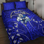 Canterbury Bankstown Bulldogs Rugby Quilt Bed Set Polynesian Tribal Bulldog Warrior Blue Pattern