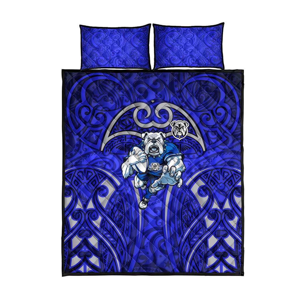Canterbury Bankstown Bulldogs Rugby Quilt Bed Set Polynesian Tribal Bulldog Warrior Blue Pattern
