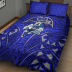 Canterbury Bankstown Bulldogs Rugby Quilt Bed Set Polynesian Tribal Bulldog Warrior Blue Pattern