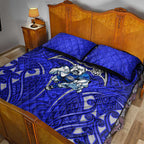 Canterbury Bankstown Bulldogs Rugby Quilt Bed Set Polynesian Tribal Bulldog Warrior Blue Pattern