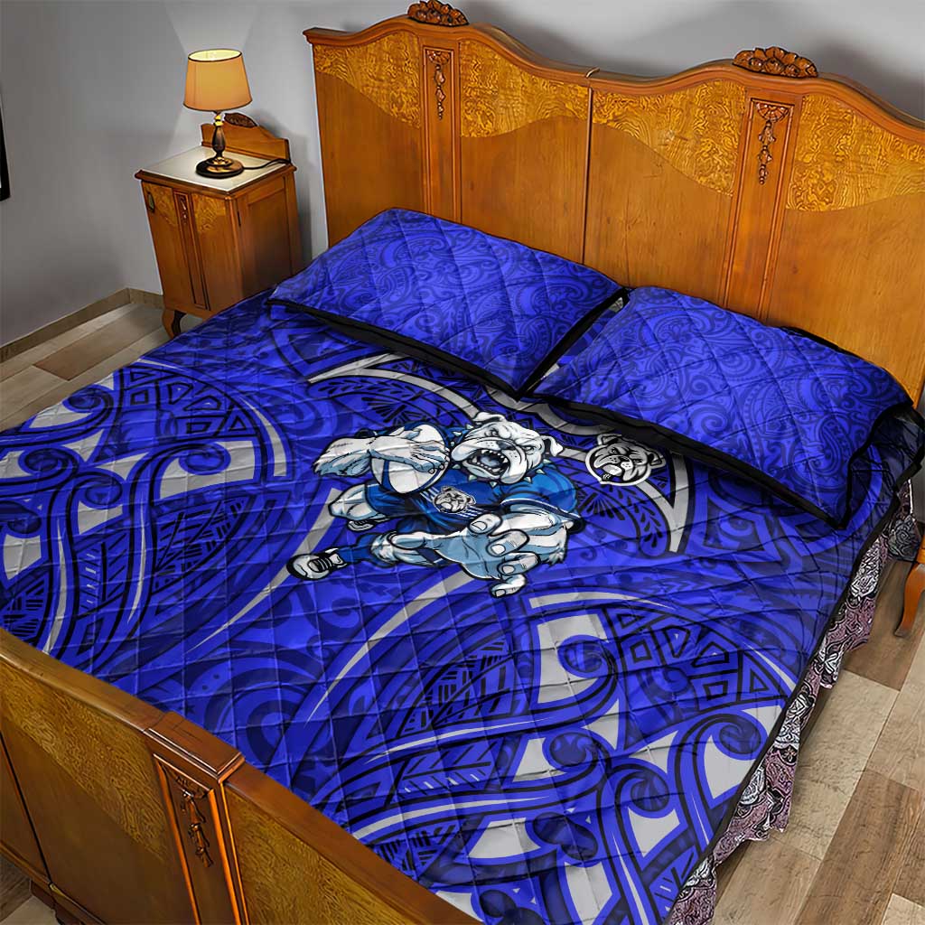 Canterbury Bankstown Bulldogs Rugby Quilt Bed Set Polynesian Tribal Bulldog Warrior Blue Pattern