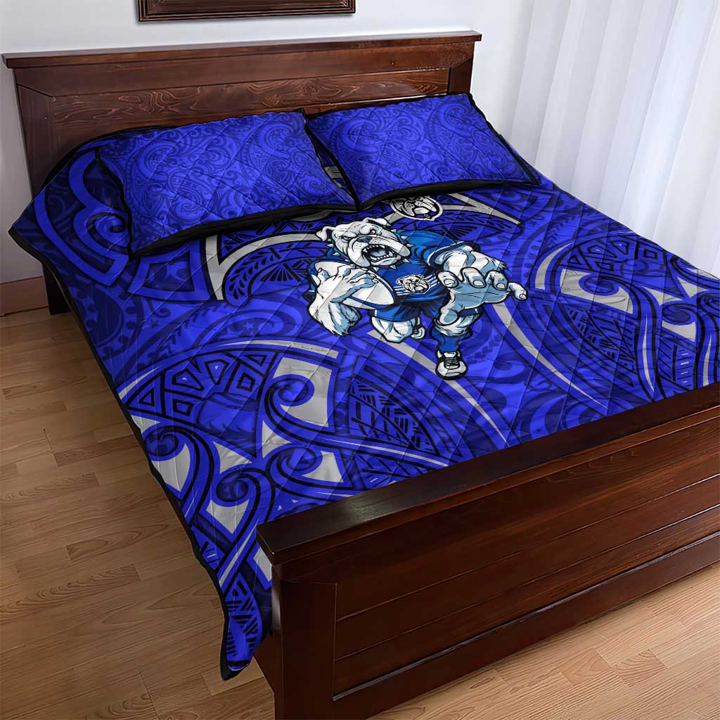 Canterbury Bankstown Bulldogs Rugby Quilt Bed Set Polynesian Tribal Bulldog Warrior Blue Pattern