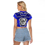 Canterbury Bankstown Bulldogs Rugby Raglan Cropped T Shirt Polynesian Tribal Bulldog Warrior Blue Pattern