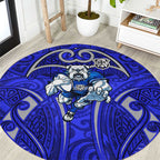 Canterbury Bankstown Bulldogs Rugby Round Carpet Polynesian Tribal Bulldog Warrior Blue Pattern