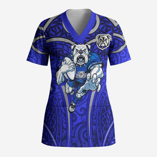Canterbury Bankstown Bulldogs Rugby Scrub Top Polynesian Tribal Bulldog Warrior Blue Pattern