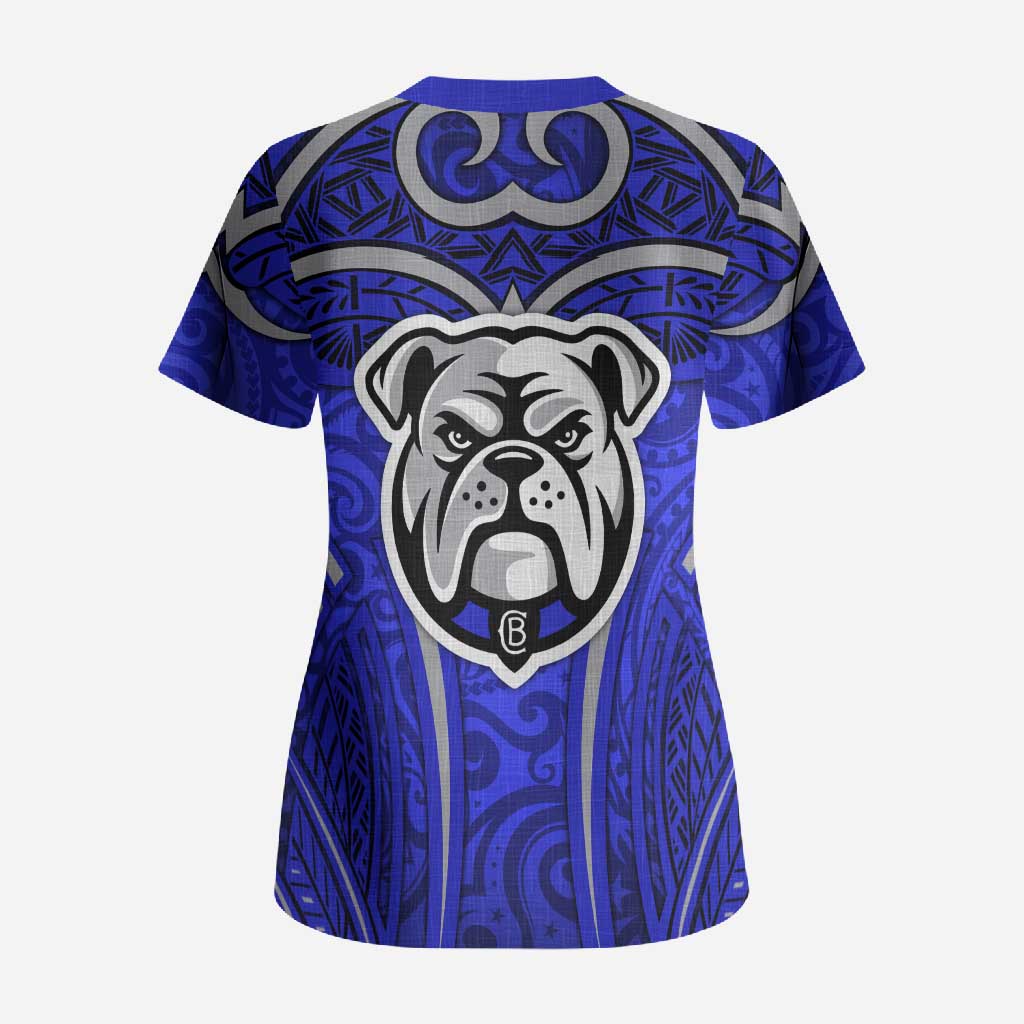 Canterbury Bankstown Bulldogs Rugby Scrub Top Polynesian Tribal Bulldog Warrior Blue Pattern