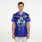 Canterbury Bankstown Bulldogs Rugby Scrub Top Polynesian Tribal Bulldog Warrior Blue Pattern