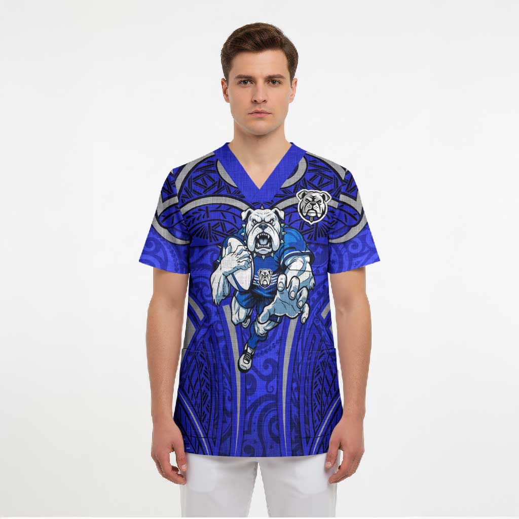 Canterbury Bankstown Bulldogs Rugby Scrub Top Polynesian Tribal Bulldog Warrior Blue Pattern