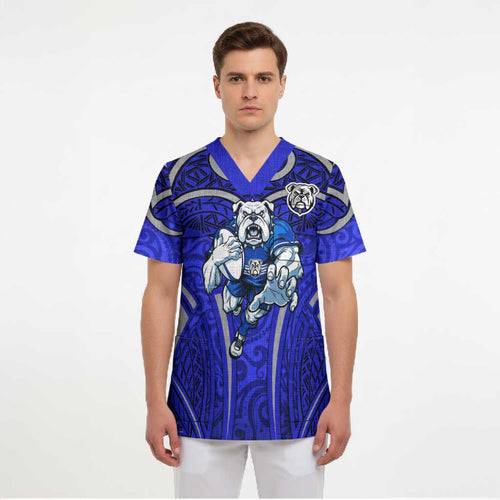 Canterbury Bankstown Bulldogs Rugby Scrub Top Polynesian Tribal Bulldog Warrior Blue Pattern