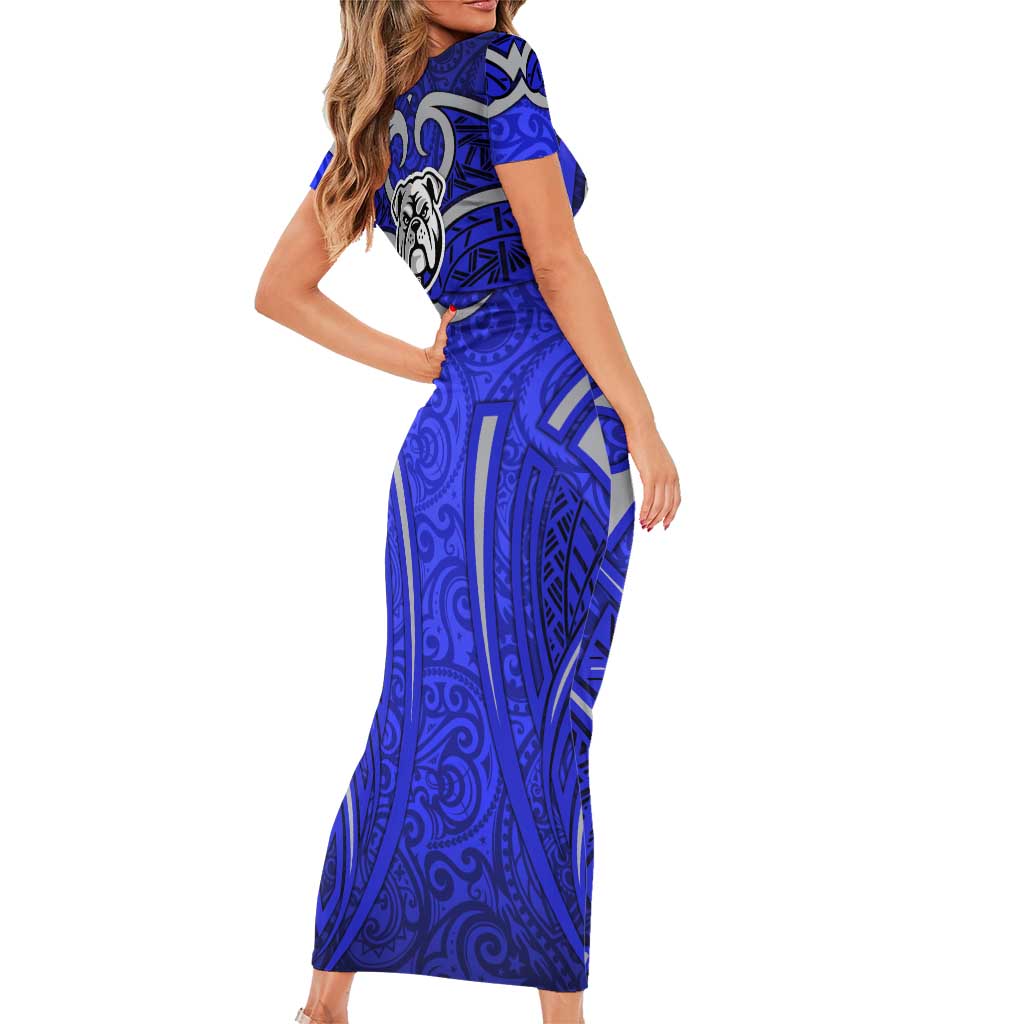 Canterbury Bankstown Bulldogs Rugby Short Sleeve Bodycon Dress Polynesian Tribal Bulldog Warrior Blue Pattern