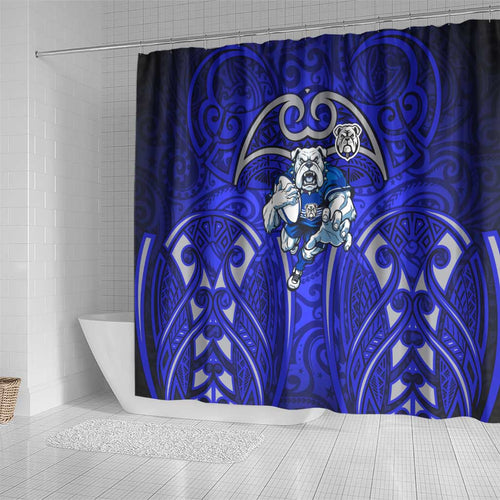 Canterbury Bankstown Bulldogs Rugby Shower Curtain Polynesian Tribal Bulldog Warrior Blue Pattern