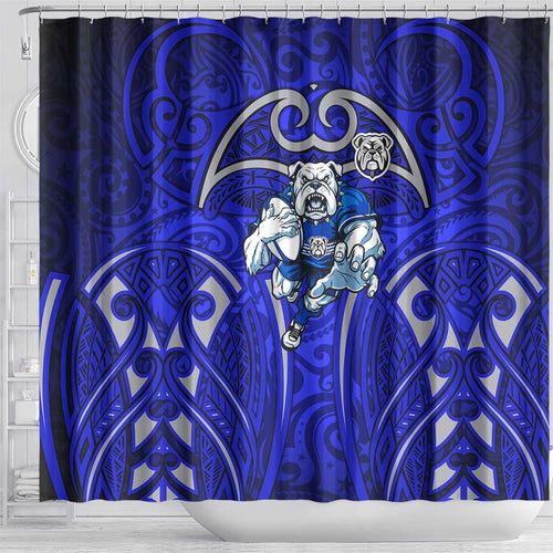 Canterbury Bankstown Bulldogs Rugby Shower Curtain Polynesian Tribal Bulldog Warrior Blue Pattern