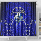 Canterbury Bankstown Bulldogs Rugby Shower Curtain Polynesian Tribal Bulldog Warrior Blue Pattern