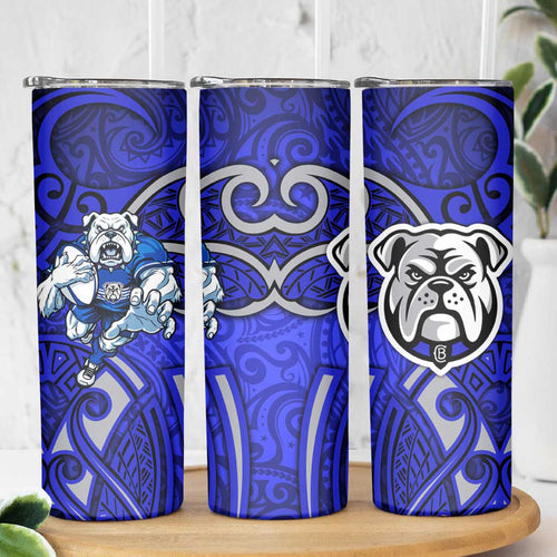 Canterbury Bankstown Bulldogs Rugby Skinny Tumbler Polynesian Tribal Bulldog Warrior Blue Pattern