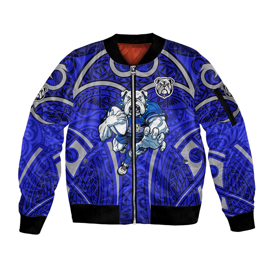 Canterbury Bankstown Bulldogs Rugby Sleeve Zip Bomber Jacket Polynesian Tribal Bulldog Warrior Blue Pattern