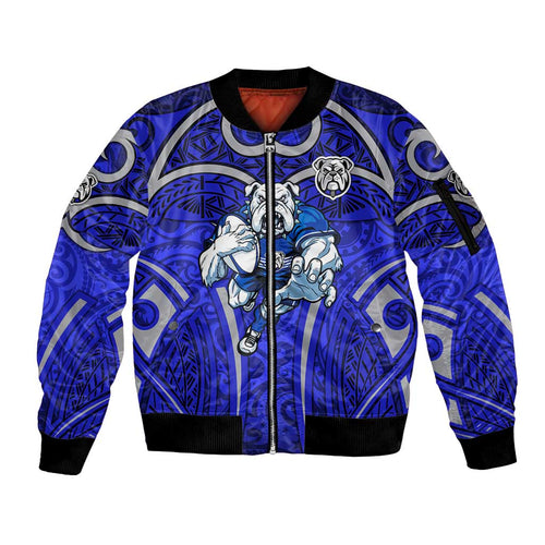 Canterbury Bankstown Bulldogs Rugby Sleeve Zip Bomber Jacket Polynesian Tribal Bulldog Warrior Blue Pattern