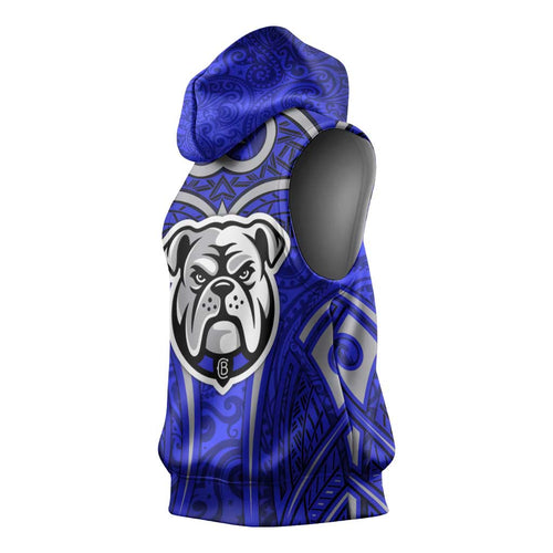 Canterbury Bankstown Bulldogs Rugby Sleeveless Hoodie Polynesian Tribal Bulldog Warrior Blue Pattern