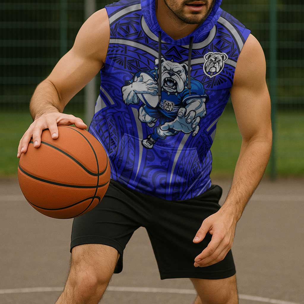Canterbury Bankstown Bulldogs Rugby Sleeveless Hoodie Polynesian Tribal Bulldog Warrior Blue Pattern
