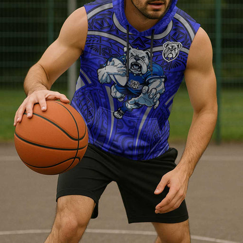 Canterbury Bankstown Bulldogs Rugby Sleeveless Hoodie Polynesian Tribal Bulldog Warrior Blue Pattern