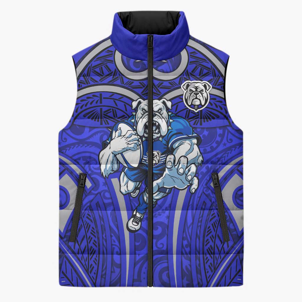 Canterbury Bankstown Bulldogs Rugby Sleeveless Puffer Jacket Polynesian Tribal Bulldog Warrior Blue Pattern
