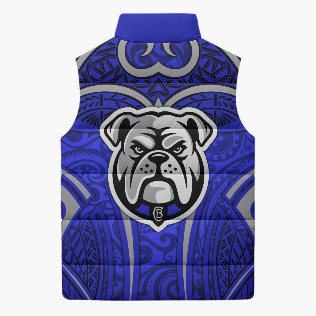 Canterbury Bankstown Bulldogs Rugby Sleeveless Puffer Jacket Polynesian Tribal Bulldog Warrior Blue Pattern