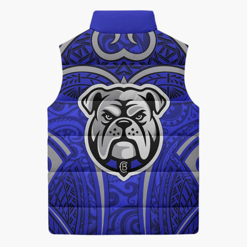 Canterbury Bankstown Bulldogs Rugby Sleeveless Puffer Jacket Polynesian Tribal Bulldog Warrior Blue Pattern