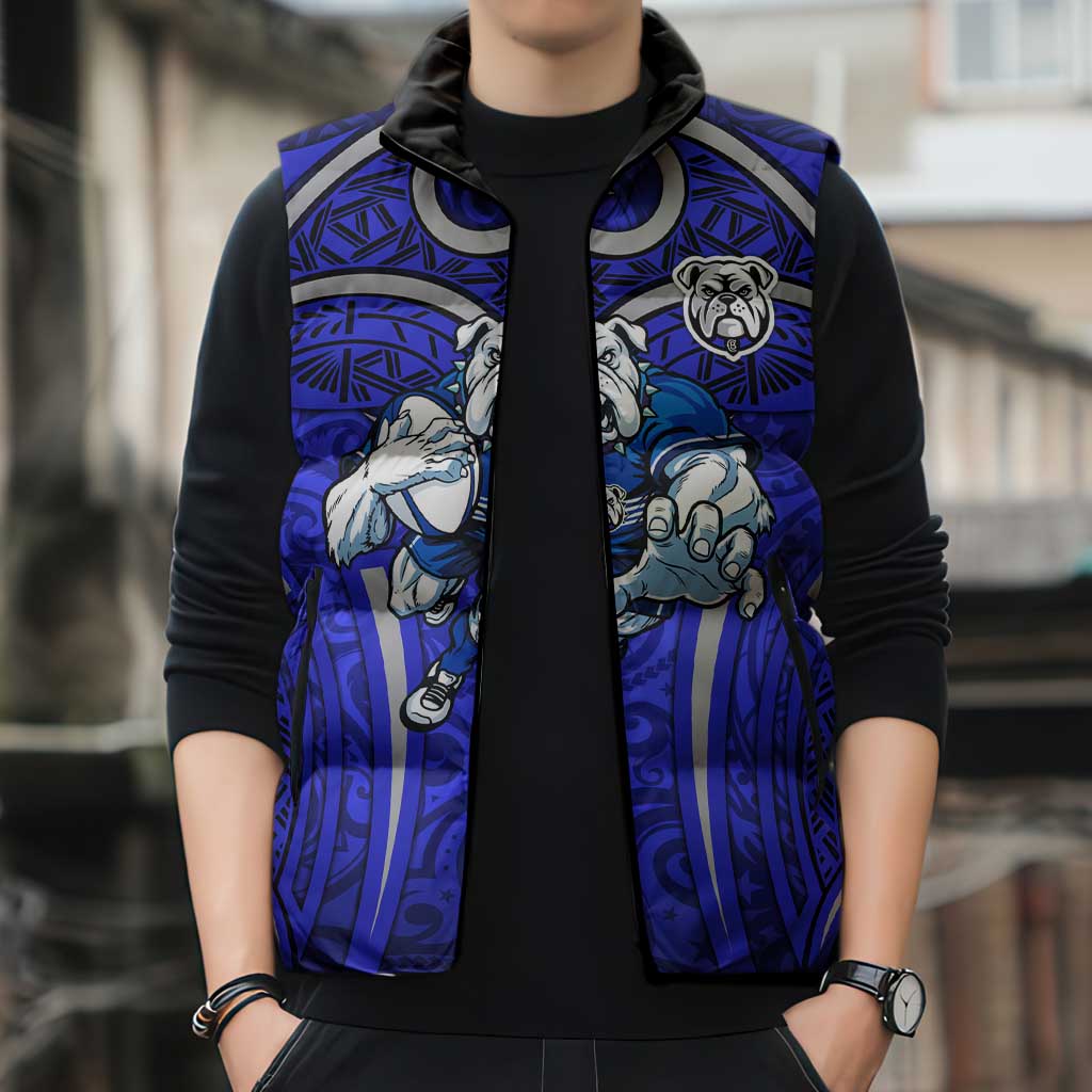 Canterbury Bankstown Bulldogs Rugby Sleeveless Puffer Jacket Polynesian Tribal Bulldog Warrior Blue Pattern