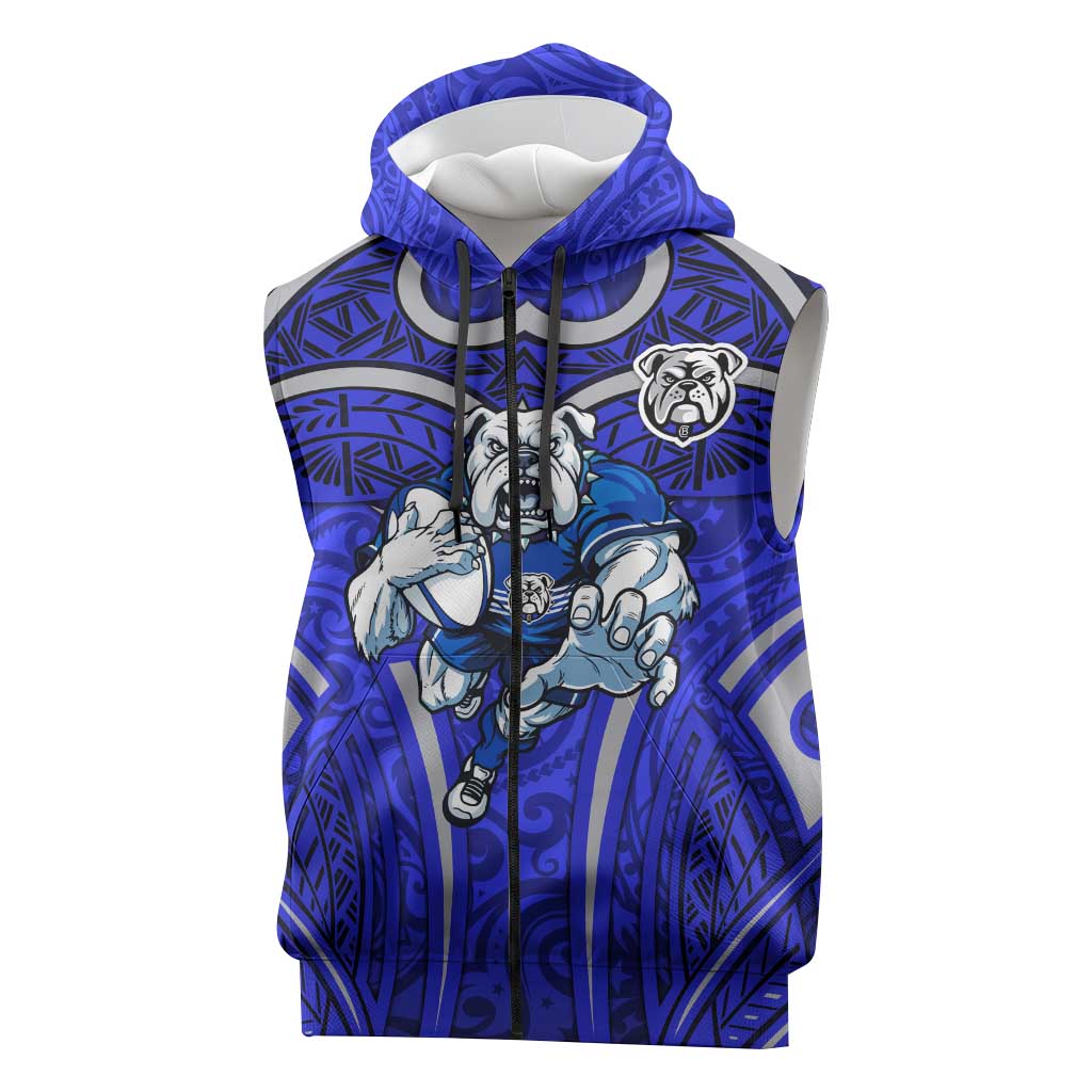 Canterbury Bankstown Bulldogs Rugby Sleeveless Zip Hoodie Polynesian Tribal Bulldog Warrior Blue Pattern