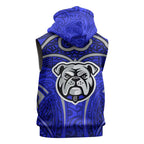 Canterbury Bankstown Bulldogs Rugby Sleeveless Zip Hoodie Polynesian Tribal Bulldog Warrior Blue Pattern