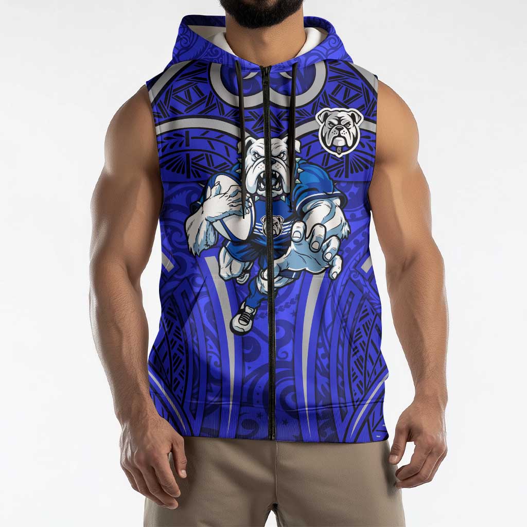 Canterbury Bankstown Bulldogs Rugby Sleeveless Zip Hoodie Polynesian Tribal Bulldog Warrior Blue Pattern