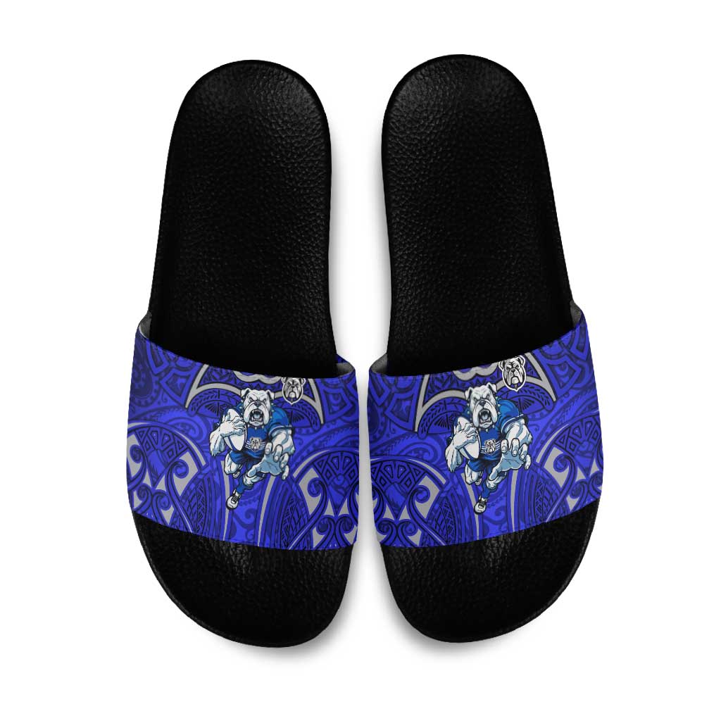 Canterbury Bankstown Bulldogs Rugby Slide Sandals Polynesian Tribal Bulldog Warrior Blue Pattern