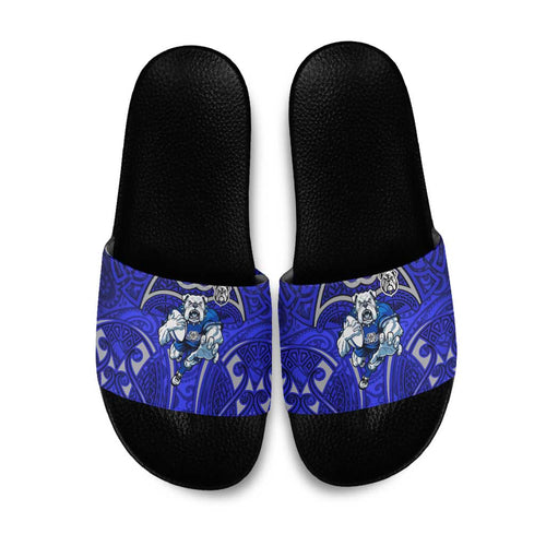 Canterbury Bankstown Bulldogs Rugby Slide Sandals Polynesian Tribal Bulldog Warrior Blue Pattern