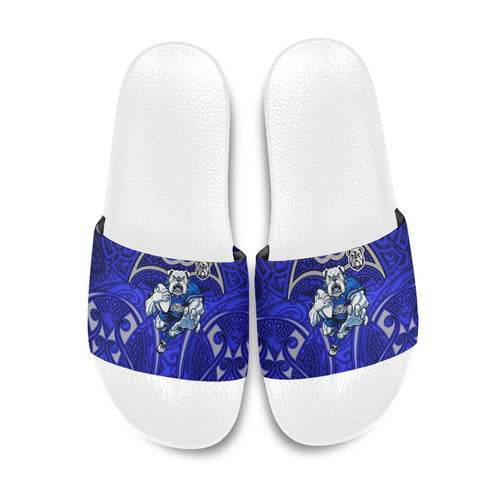 Canterbury Bankstown Bulldogs Rugby Slide Sandals Polynesian Tribal Bulldog Warrior Blue Pattern