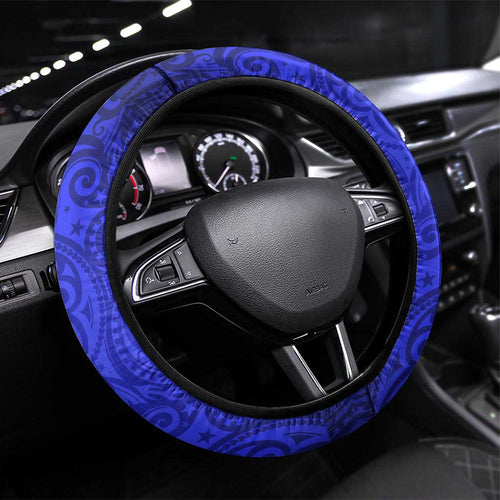 Canterbury Bankstown Bulldogs Rugby Steering Wheel Cover Polynesian Tribal Bulldog Warrior Blue Pattern