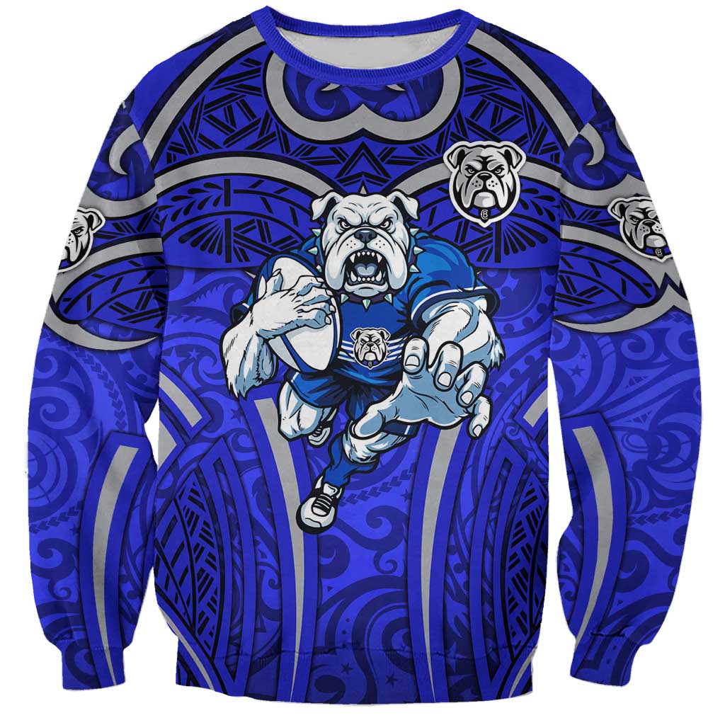 Canterbury Bankstown Bulldogs Rugby Sweatshirt Polynesian Tribal Bulldog Warrior Blue Pattern