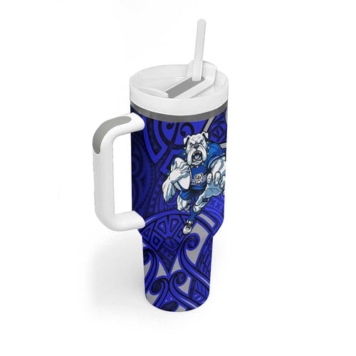 Canterbury Bankstown Bulldogs Rugby Tumbler With Handle Polynesian Tribal Bulldog Warrior Blue Pattern