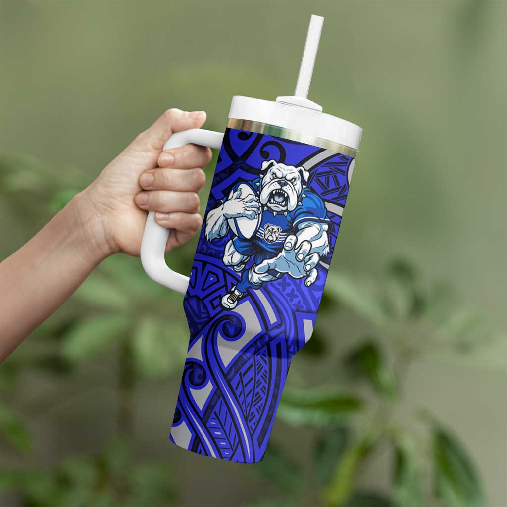 Canterbury Bankstown Bulldogs Rugby Tumbler With Handle Polynesian Tribal Bulldog Warrior Blue Pattern