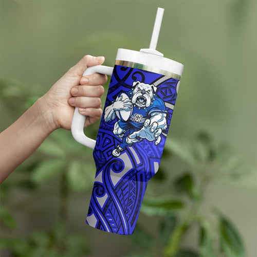 Canterbury Bankstown Bulldogs Rugby Tumbler With Handle Polynesian Tribal Bulldog Warrior Blue Pattern