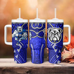 Canterbury Bankstown Bulldogs Rugby Tumbler With Handle Polynesian Tribal Bulldog Warrior Blue Pattern