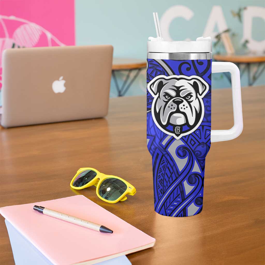 Canterbury Bankstown Bulldogs Rugby Tumbler With Handle Polynesian Tribal Bulldog Warrior Blue Pattern