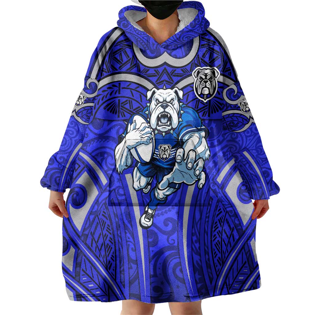 Canterbury Bankstown Bulldogs Rugby Wearable Blanket Hoodie Polynesian Tribal Bulldog Warrior Blue Pattern