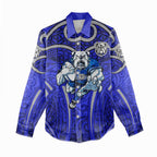 Canterbury Bankstown Bulldogs Rugby Women Casual Shirt Polynesian Tribal Bulldog Warrior Blue Pattern