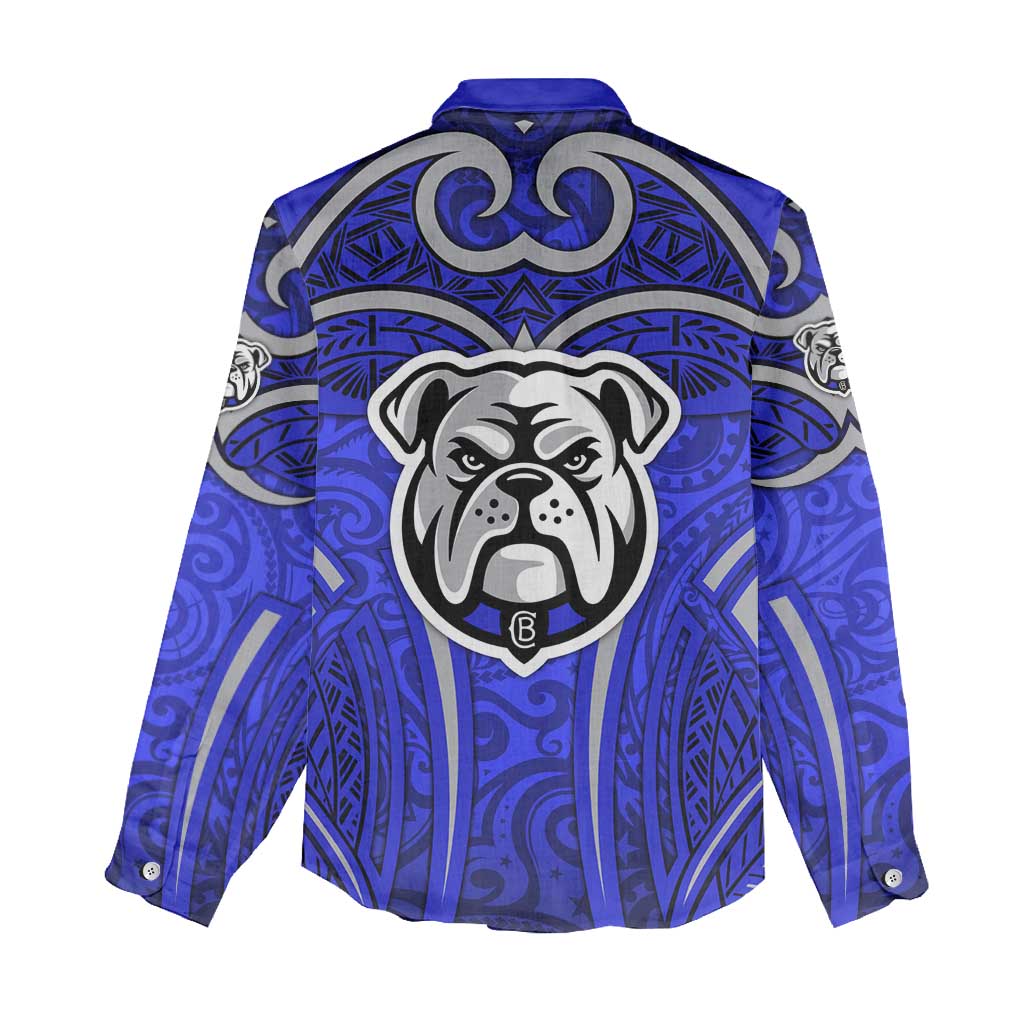 Canterbury Bankstown Bulldogs Rugby Women Casual Shirt Polynesian Tribal Bulldog Warrior Blue Pattern
