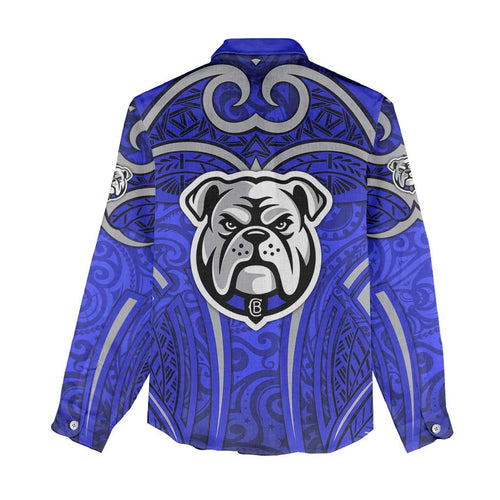Canterbury Bankstown Bulldogs Rugby Women Casual Shirt Polynesian Tribal Bulldog Warrior Blue Pattern
