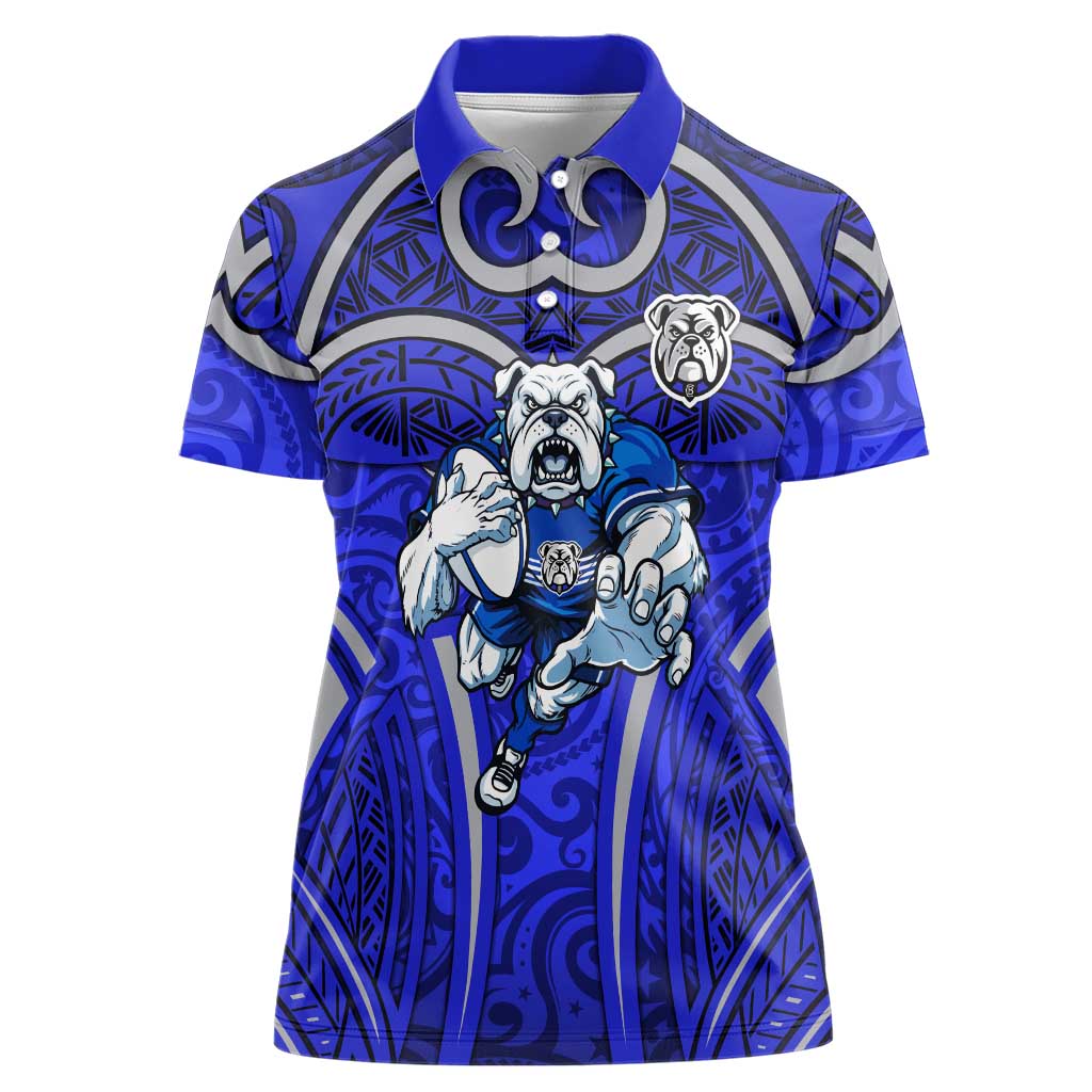 Canterbury Bankstown Bulldogs Rugby Women Polo Shirt Polynesian Tribal Bulldog Warrior Blue Pattern