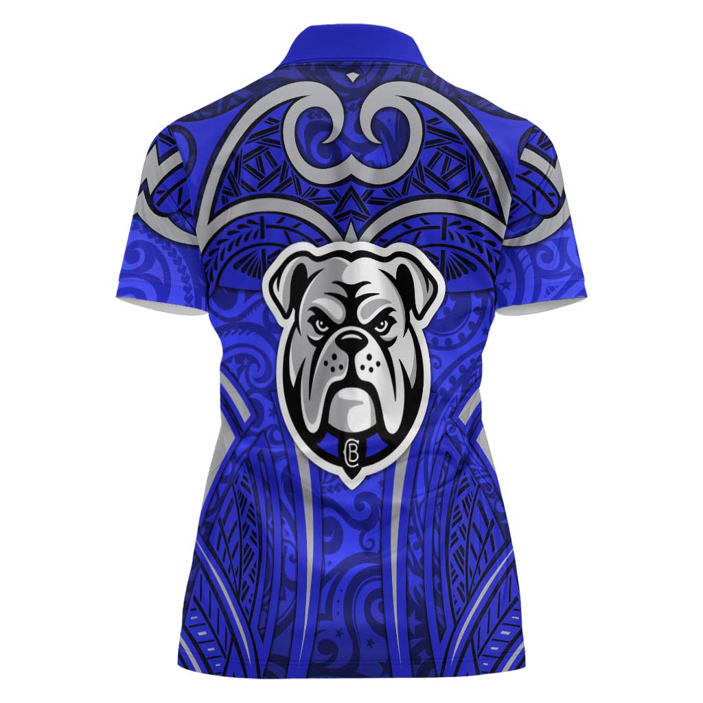 Canterbury Bankstown Bulldogs Rugby Women Polo Shirt Polynesian Tribal Bulldog Warrior Blue Pattern