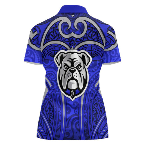 Canterbury Bankstown Bulldogs Rugby Women Polo Shirt Polynesian Tribal Bulldog Warrior Blue Pattern
